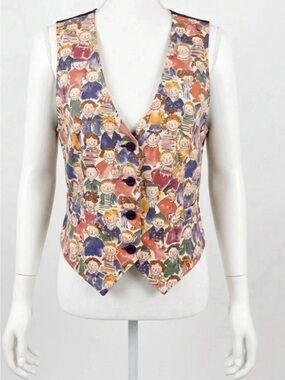 Colorful Cartoon Print Button Front Vest